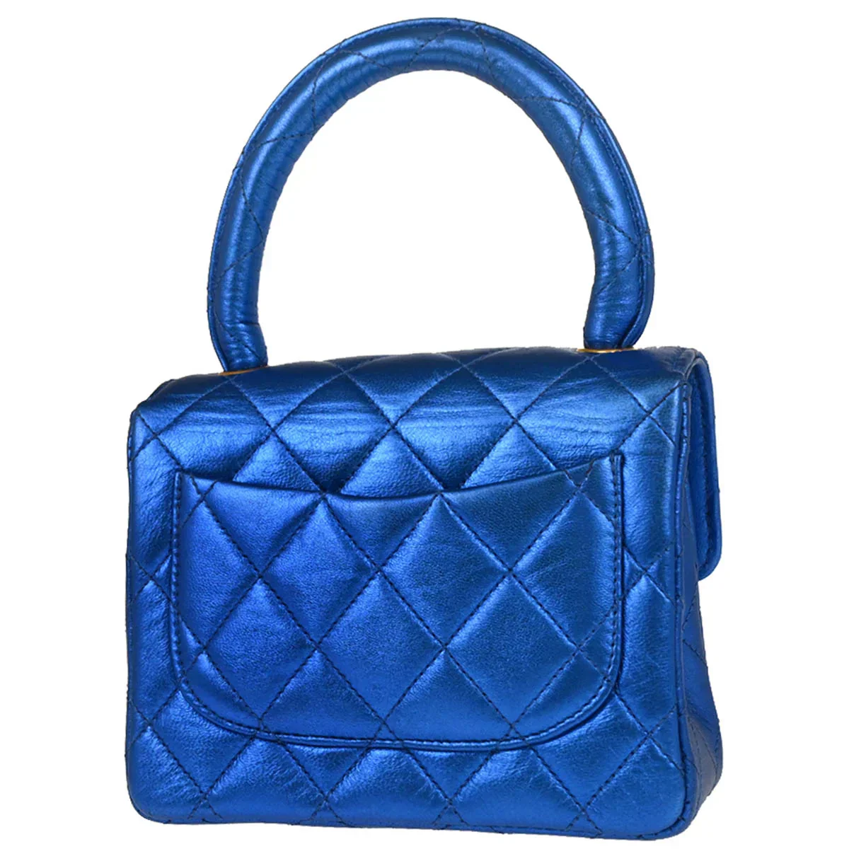 Chanel 1991-1994 Metallic Blue Quilted Lambskin Child Classic Flap Bag - Image 2