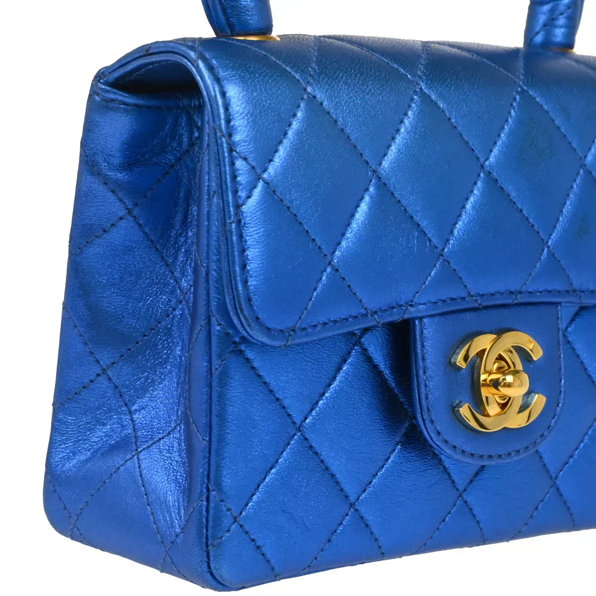 Chanel 1991-1994 Metallic Blue Quilted Lambskin Child Classic Flap Bag - Image 3