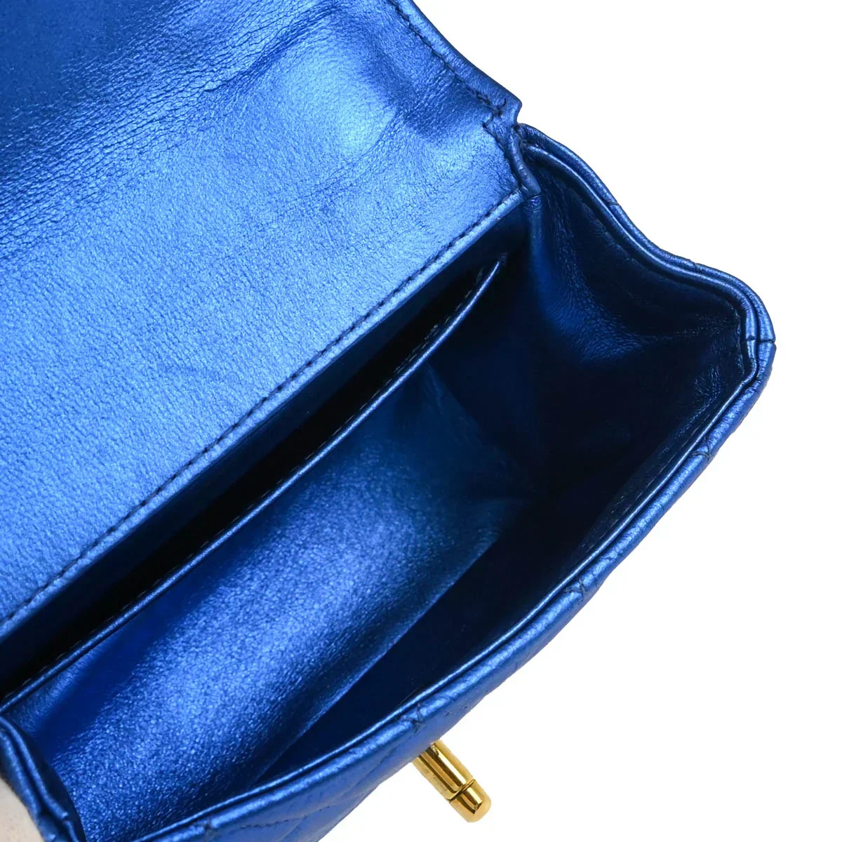 Chanel 1991-1994 Metallic Blue Quilted Lambskin Child Classic Flap Bag - Image 4