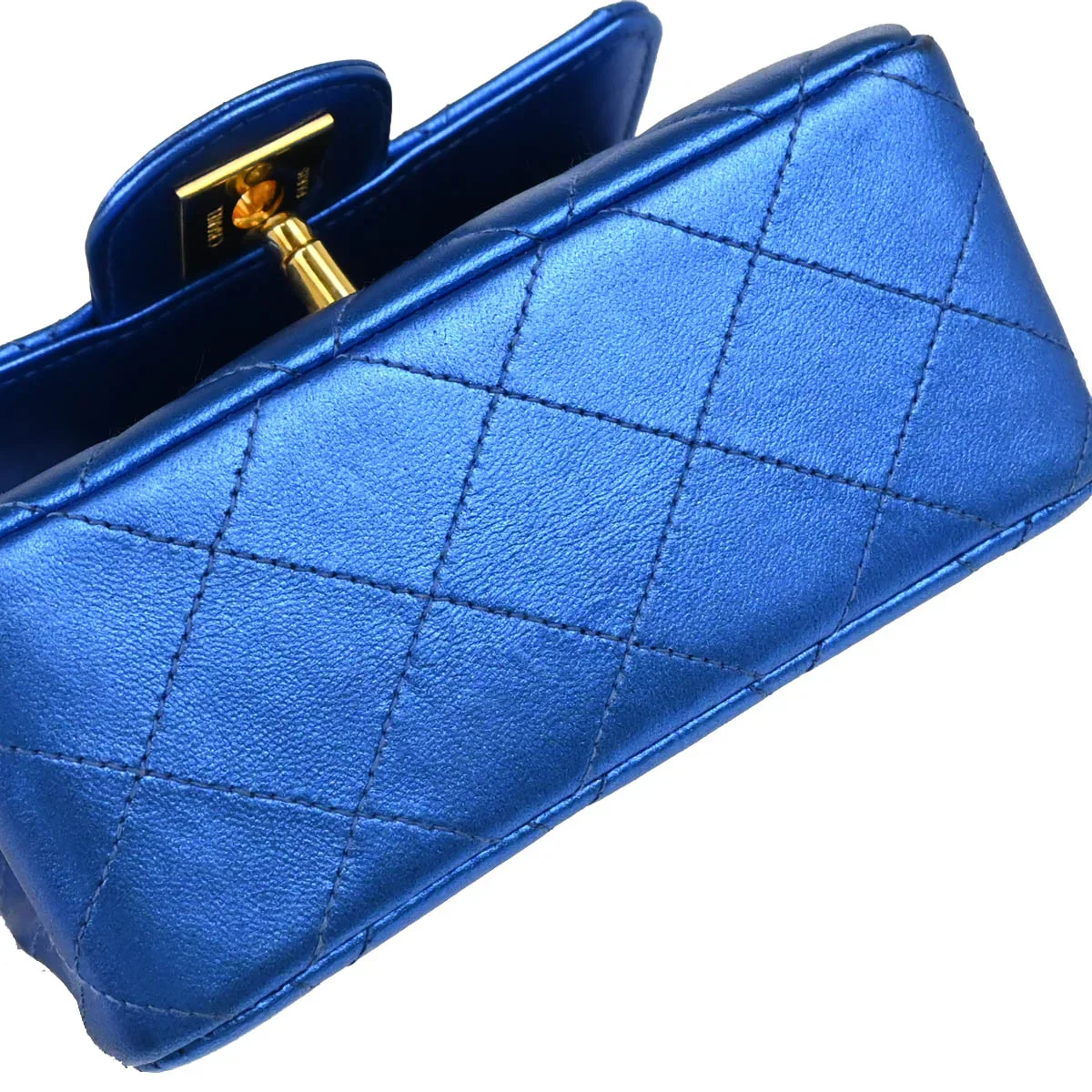Chanel 1991-1994 Metallic Blue Quilted Lambskin Child Classic Flap Bag - Image 5