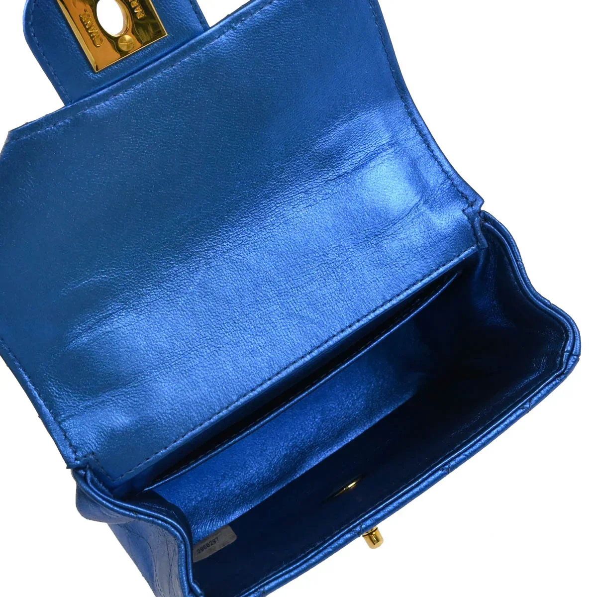 Chanel 1991-1994 Metallic Blue Quilted Lambskin Child Classic Flap Bag - Image 8