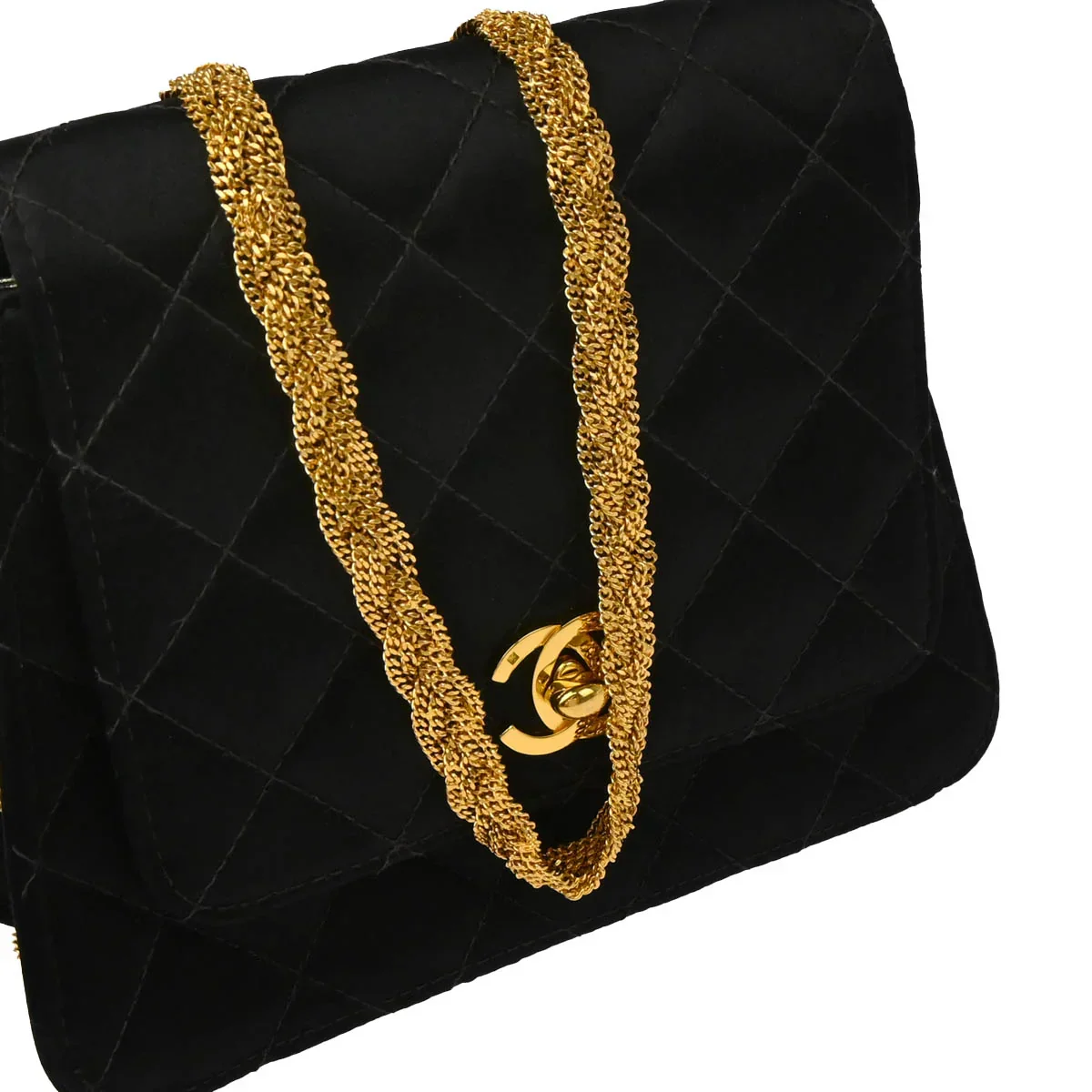 Chanel 1997-1999 Black Satin Single Flap Shoulder Bag - Image 3