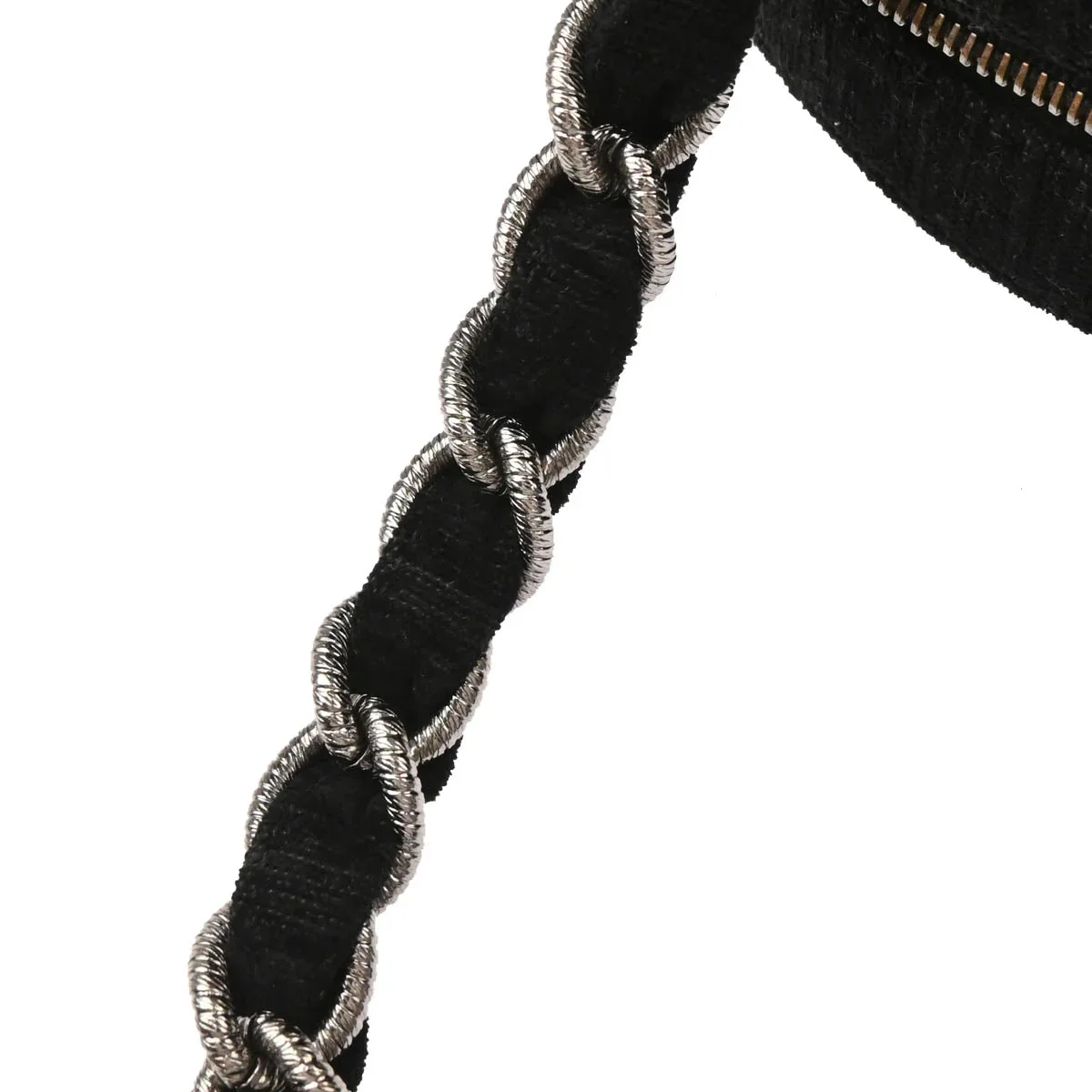Chanel 2005-2006 Black Silver Cotton Jacquard Chain Handbag - Image 6