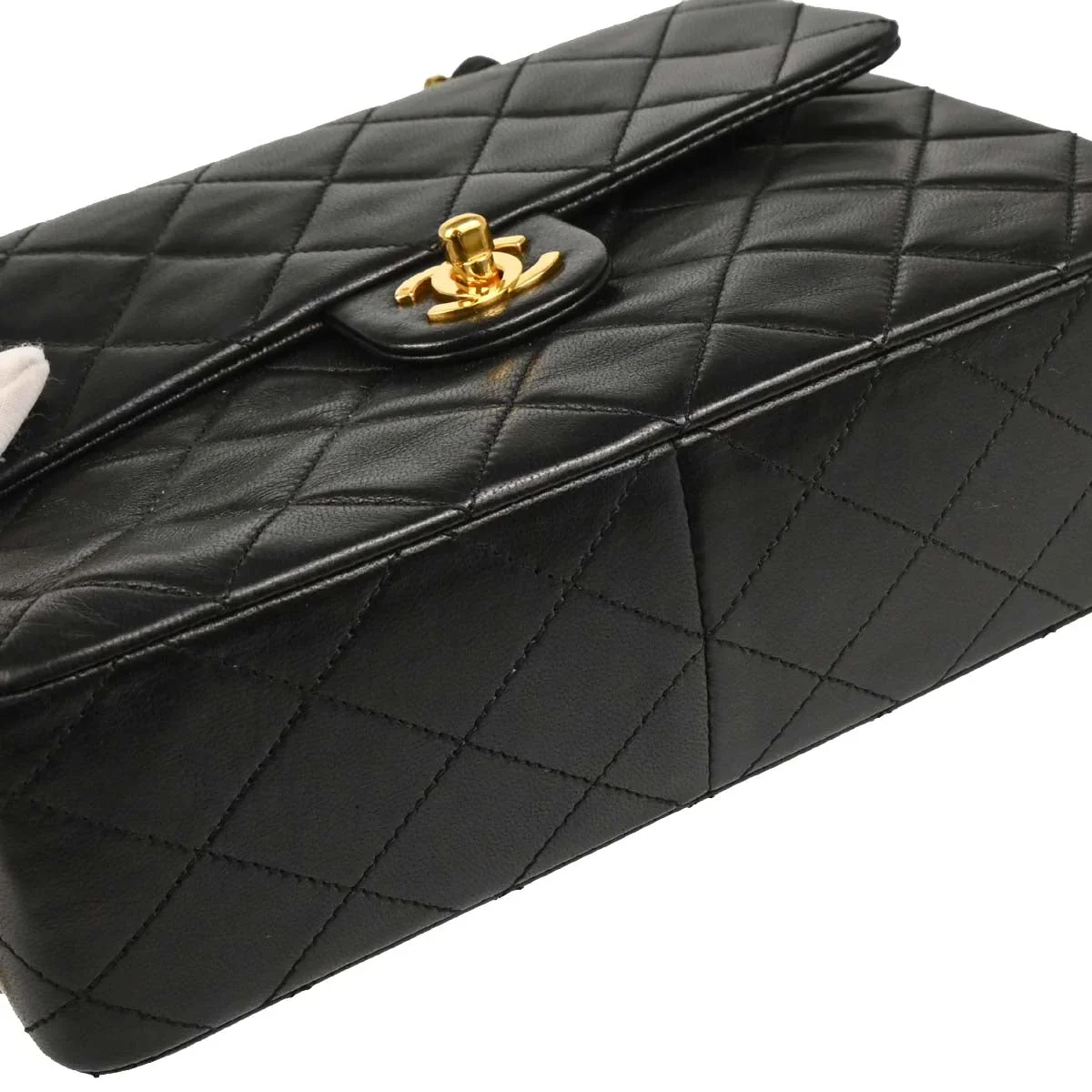 Chanel 1989-1991 Black Lambskin Classic Square Flap Shoulder Bag - Image 3
