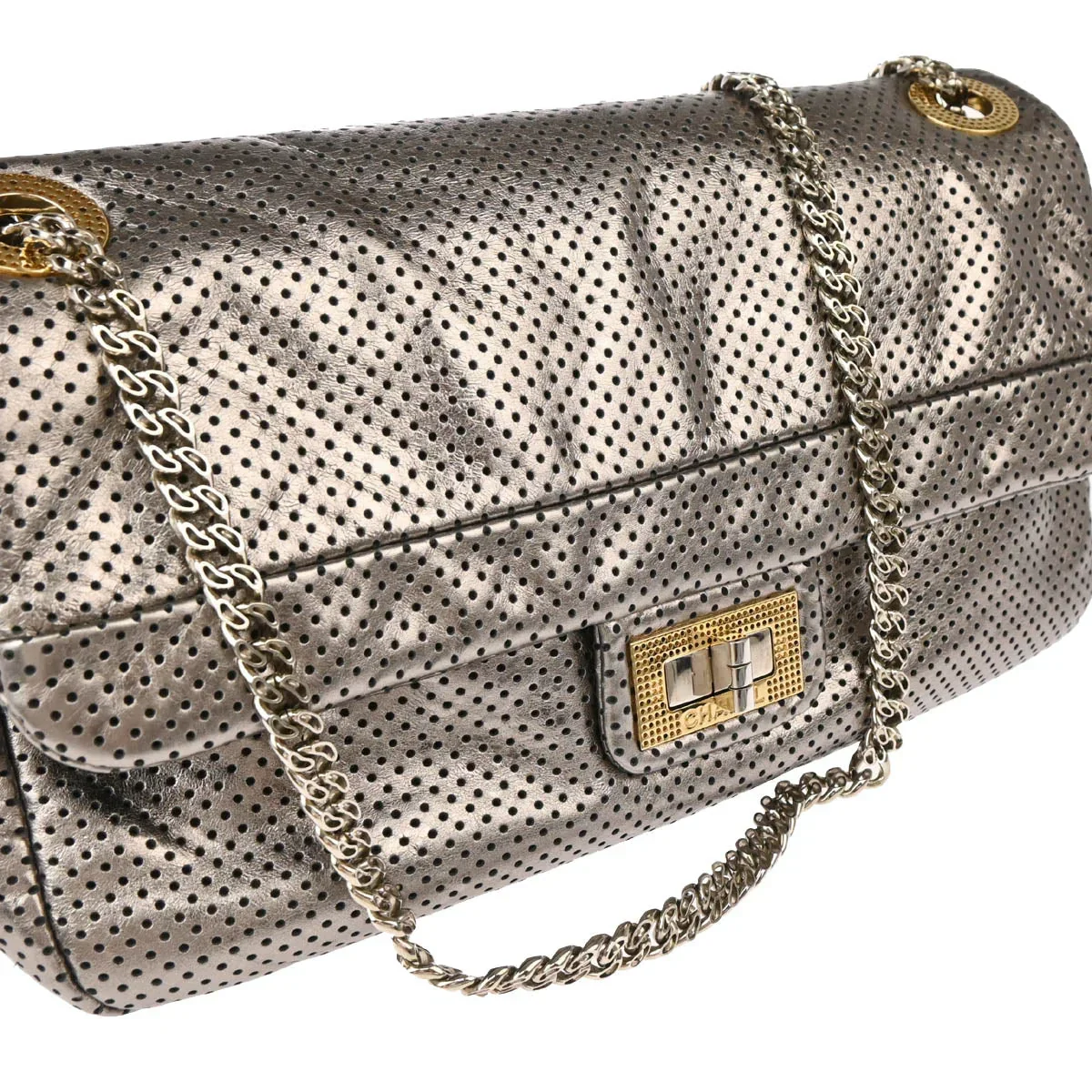 Chanel 2006-2008 Gold Perforated Mademoiselle Lock Single Flap Shoulder Bag - Image 3