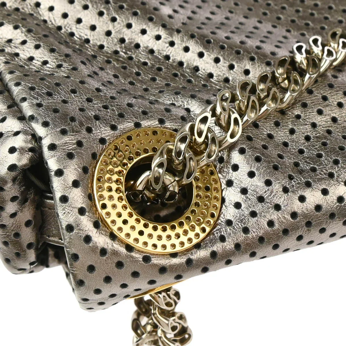Chanel 2006-2008 Gold Perforated Mademoiselle Lock Single Flap Shoulder Bag - Image 6