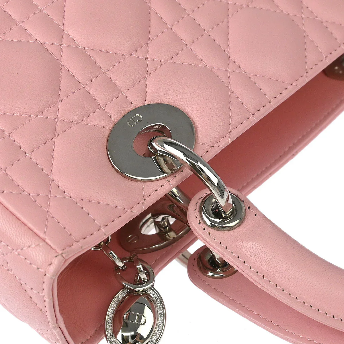 Christian Dior 2004 Pink Lambskin Medium Lady Dior Cannage Handbag - Image 5