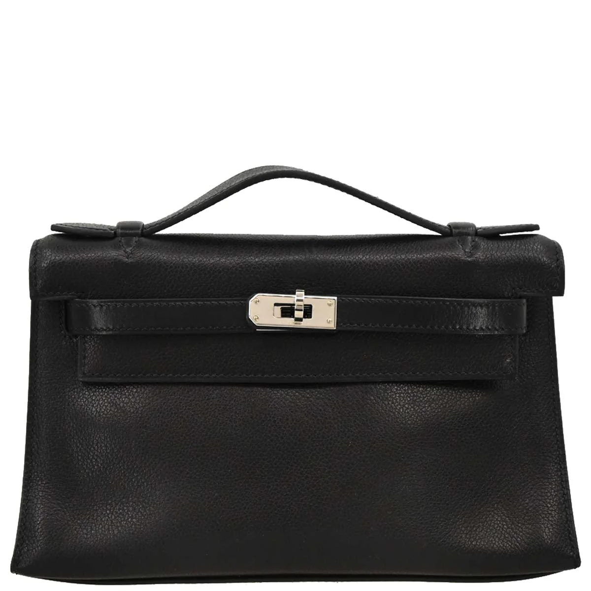Hermes 2004 Black Evergrain Kelly Pochette Handbag
