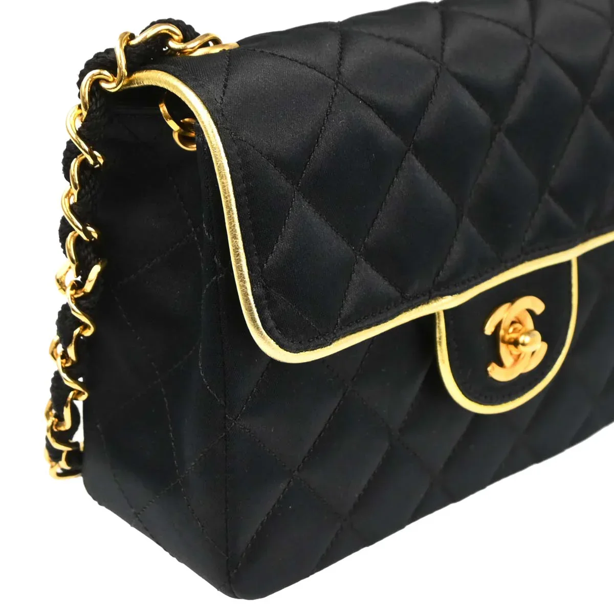 Chanel 1989-1991 Black Satin Mini Classic Square Flap Shoulder Bag - Image 3
