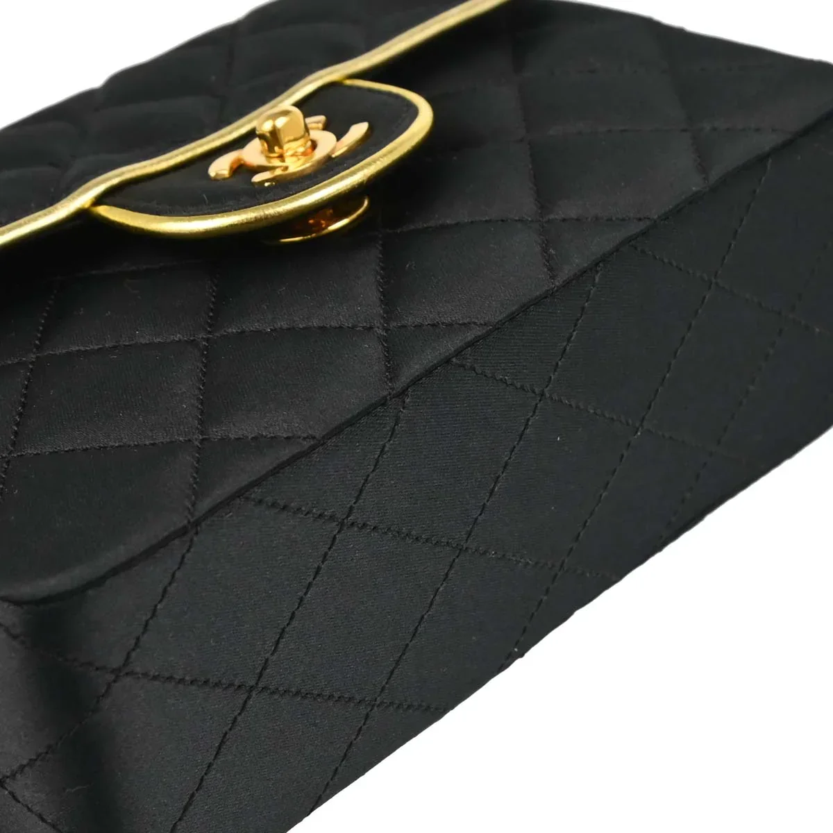 Chanel 1989-1991 Black Satin Mini Classic Square Flap Shoulder Bag - Image 4