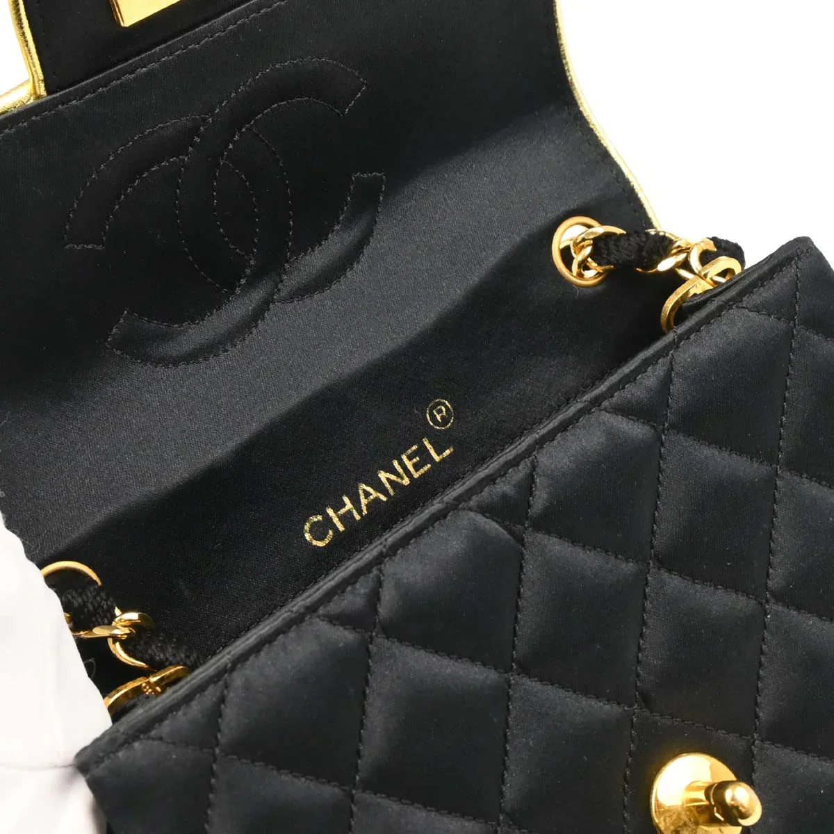 Chanel 1989-1991 Black Satin Mini Classic Square Flap Shoulder Bag - Image 7