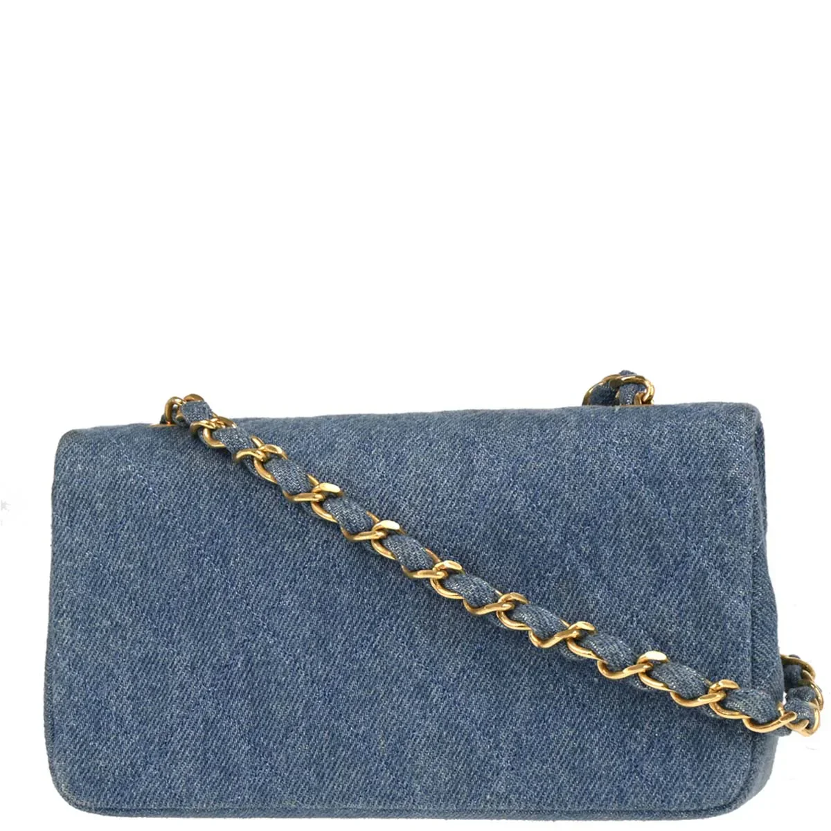 Chanel 1989-1991 Light Blue Denim Turnlock Mini Full Flap Shoulder Bag - Image 2