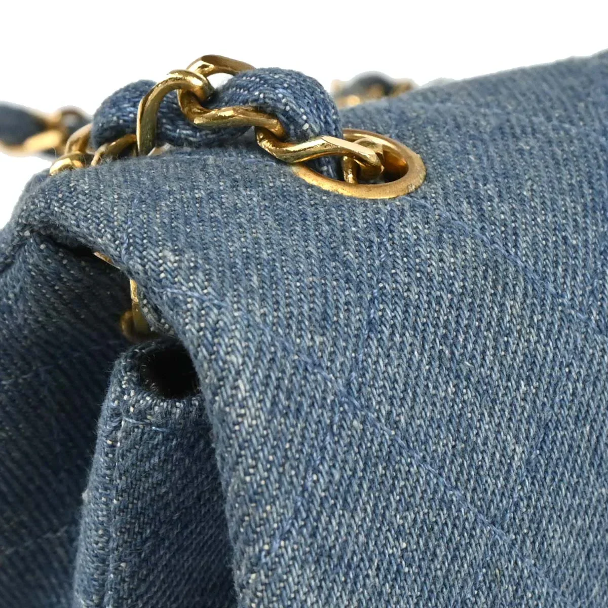 Chanel 1989-1991 Light Blue Denim Turnlock Mini Full Flap Shoulder Bag - Image 6