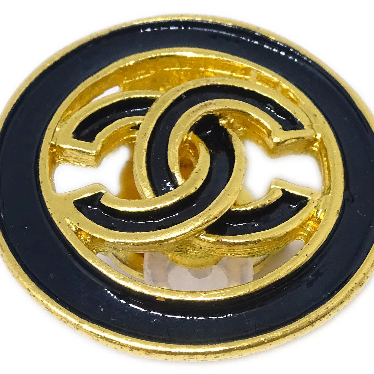 Chanel Gold Black Button Earrings Clip-On 93C - Image 2