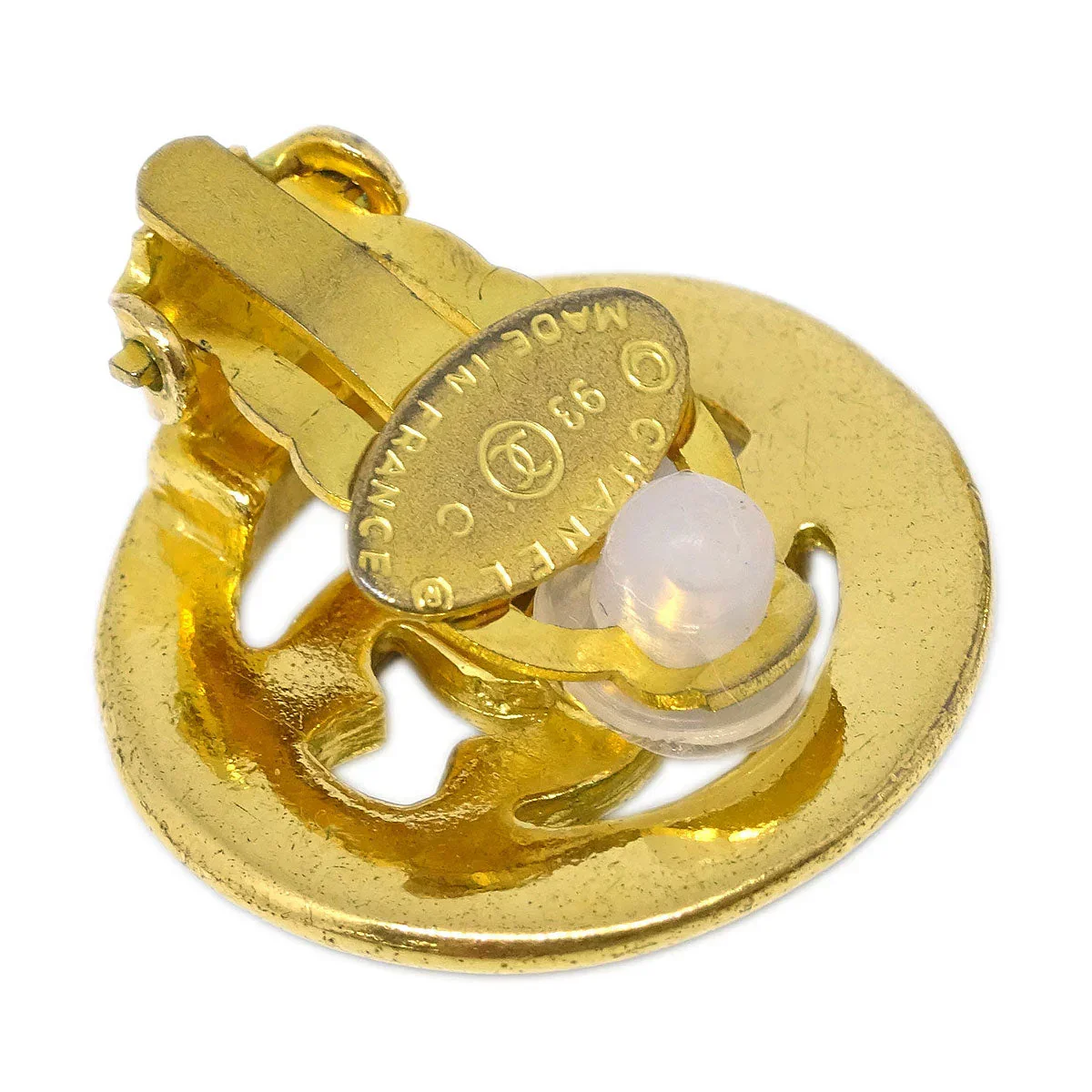 Chanel Gold Black Button Earrings Clip-On 93C - Image 3