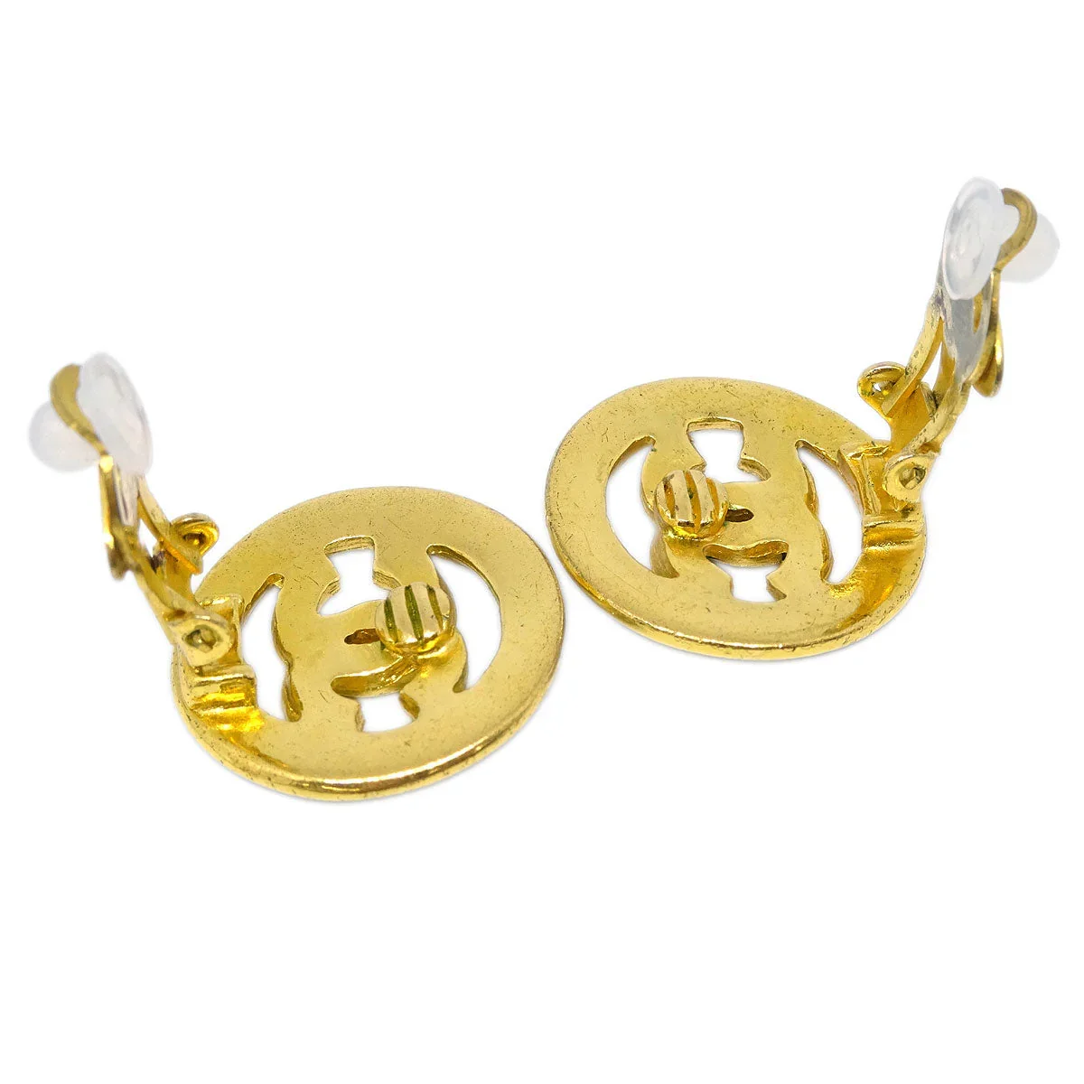 Chanel Gold Black Button Earrings Clip-On 93C - Image 4