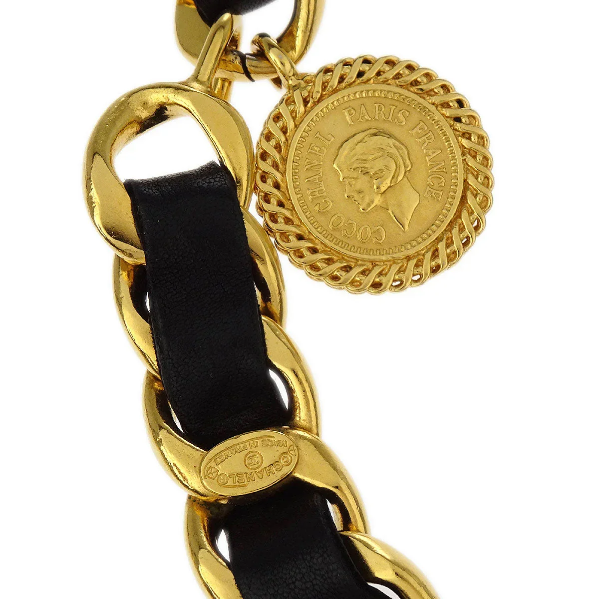 Chanel Chain Belt Medallion Gold Black Small Good - Image 4