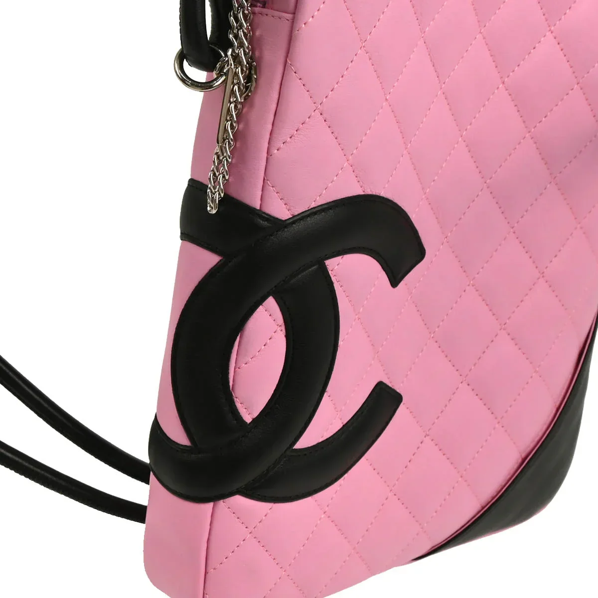 Chanel 2005-2006 Pink Black Calfskin Cambon Ligne Crossbody Bag - Image 3