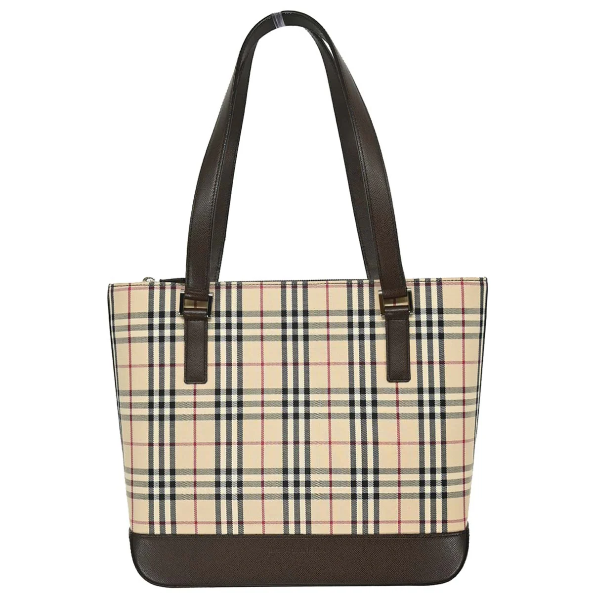 Burberry Beige Canvas Burberry Check Tote Handbag