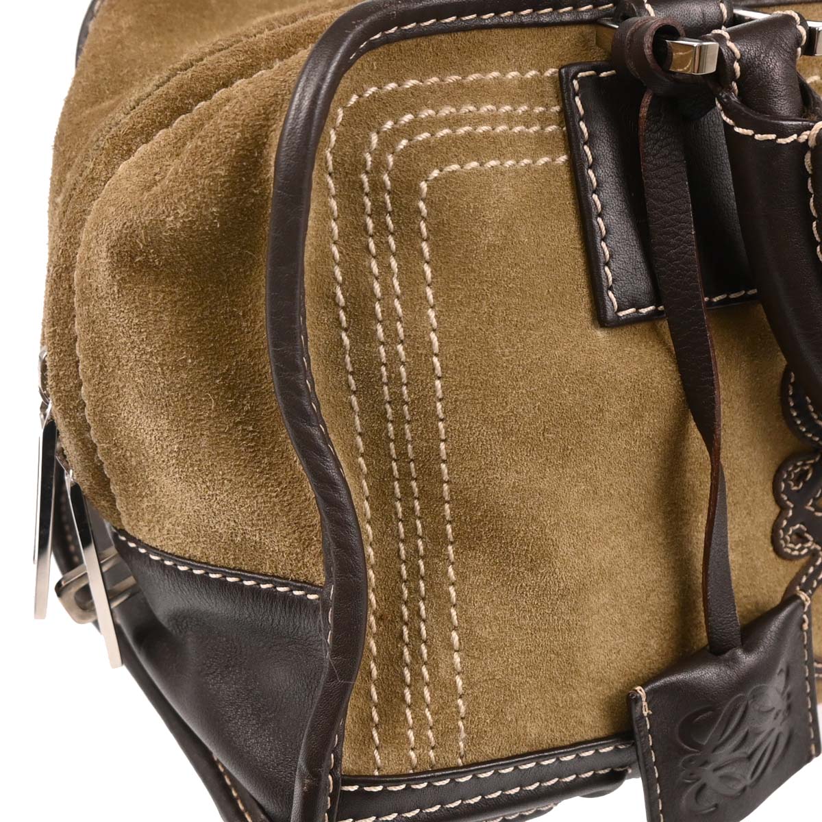 Loewe Beige Suede Amazona 28 Handbag - Image 3