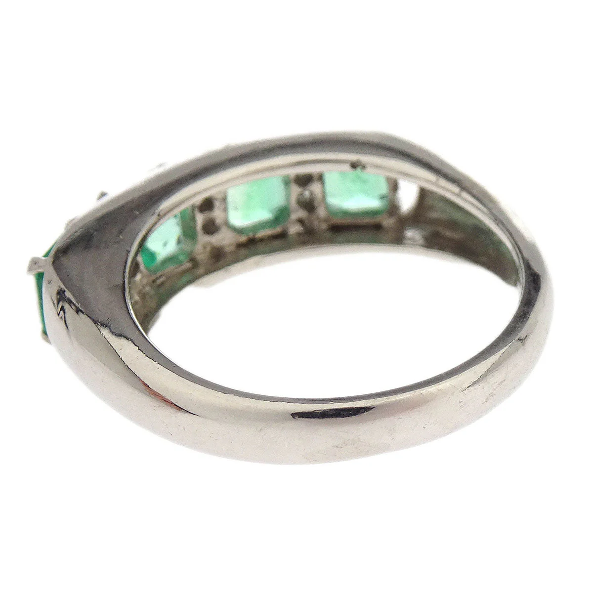 Ring Pt900 Emerald Diamond Silver #52 - Image 2