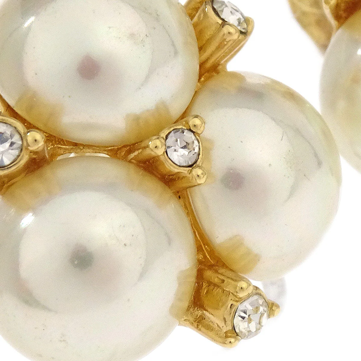 Christian Dior Earrings Clip-On Gold Costume Pearl Rhinestone - Image 2