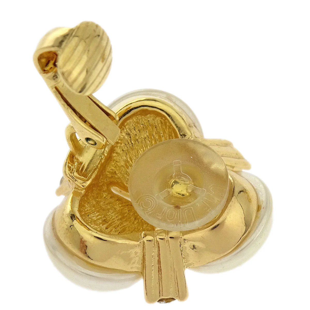 Christian Dior Earrings Clip-On Gold Costume Pearl Rhinestone - Image 4
