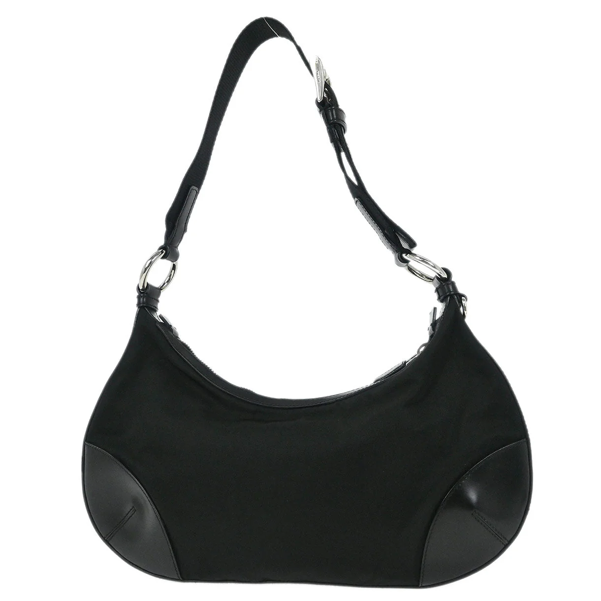 Prada Black Nylon Leather Hobo Handbag - Image 2