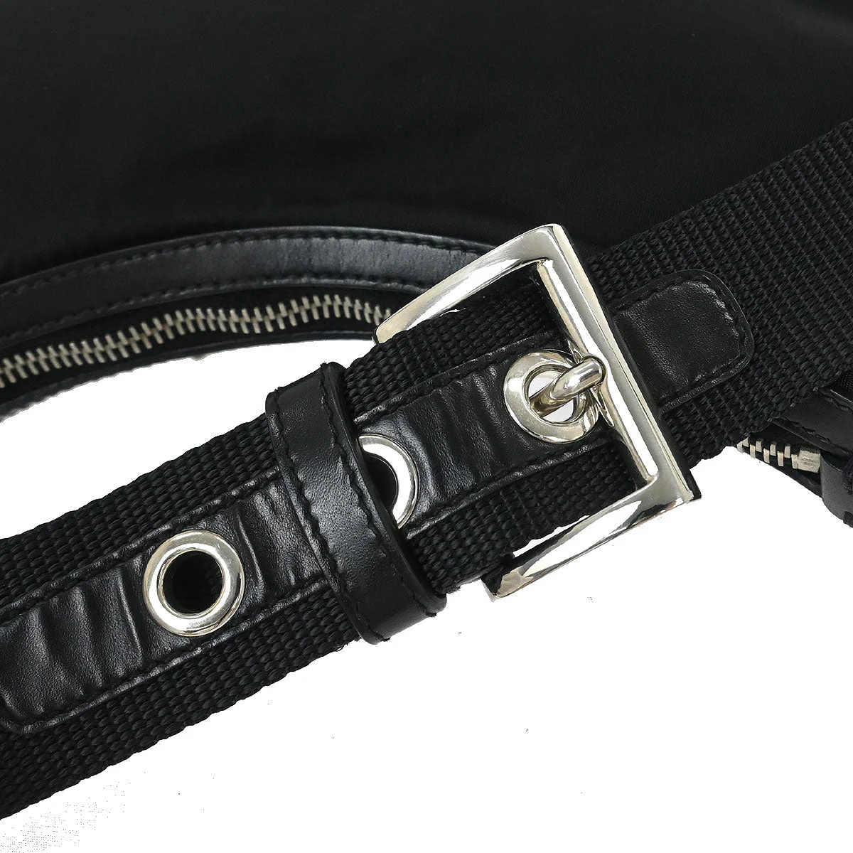 Prada Black Nylon Leather Hobo Handbag - Image 5