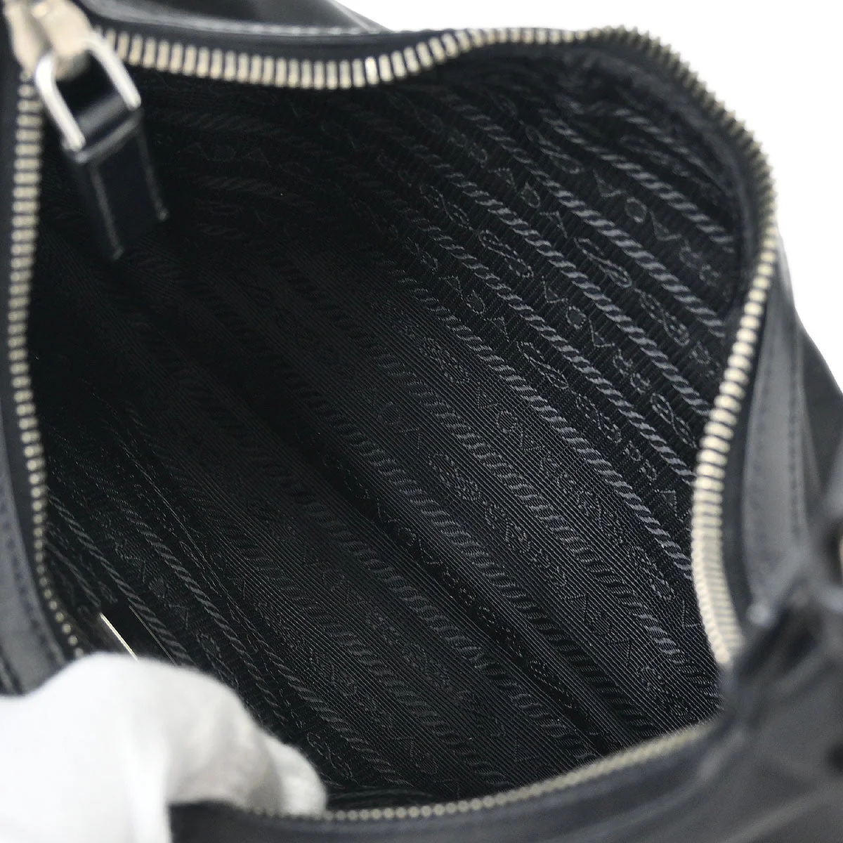 Prada Black Nylon Leather Hobo Handbag - Image 8