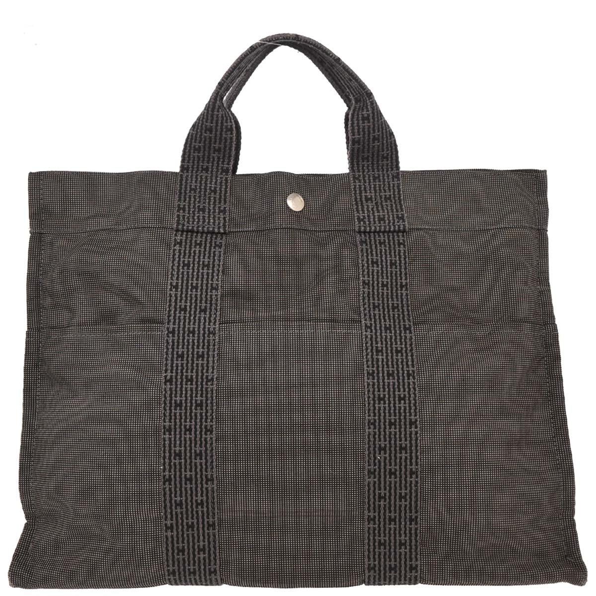 Hermes Gray Canvas Herline Tote MM Handbag