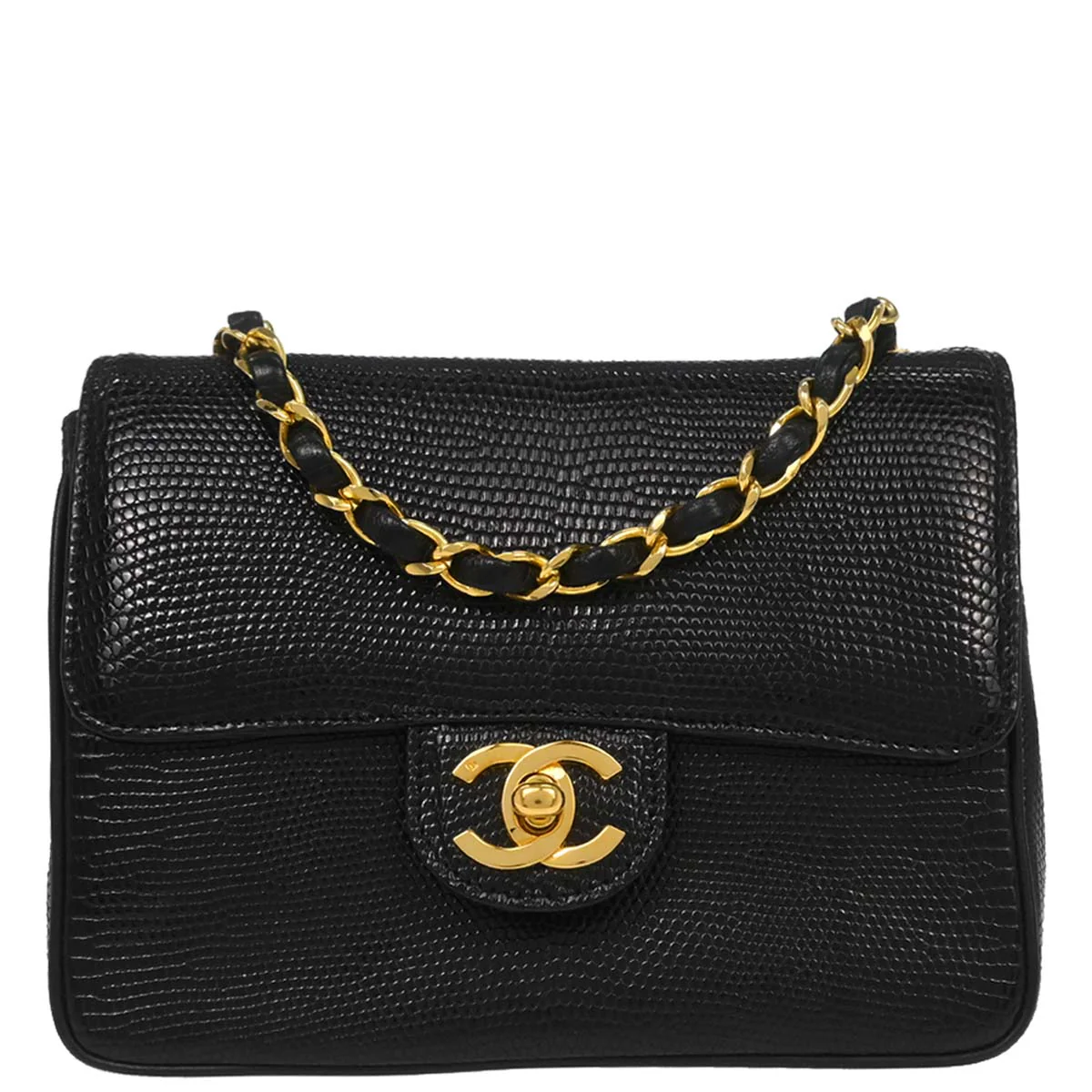 Chanel * Black Lizard Mini Classic Square Flap Bag 17