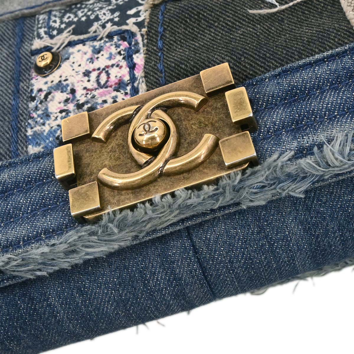 Boy Chanel Blue Denim Patchwork Medium Chain Shoulder Bag - Image 10
