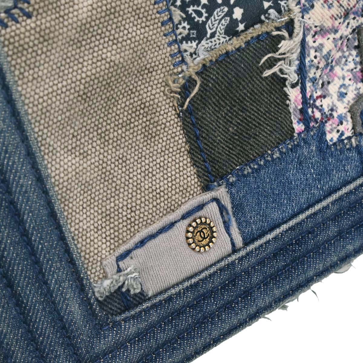 Boy Chanel Blue Denim Patchwork Medium Chain Shoulder Bag - Image 11