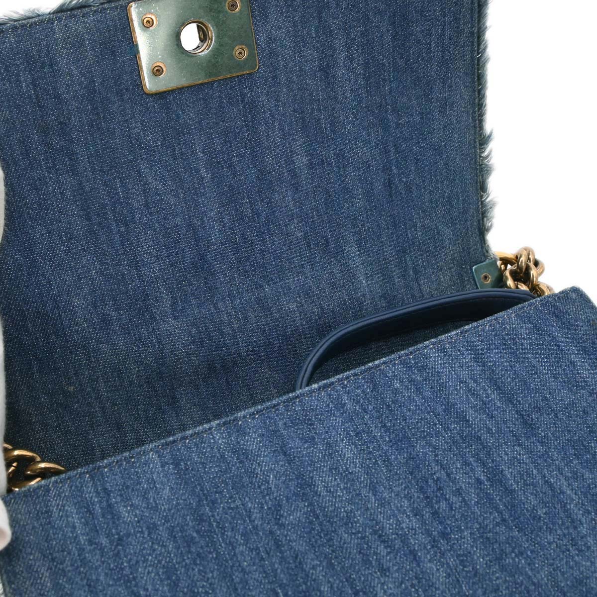 Boy Chanel Blue Denim Patchwork Medium Chain Shoulder Bag - Image 12