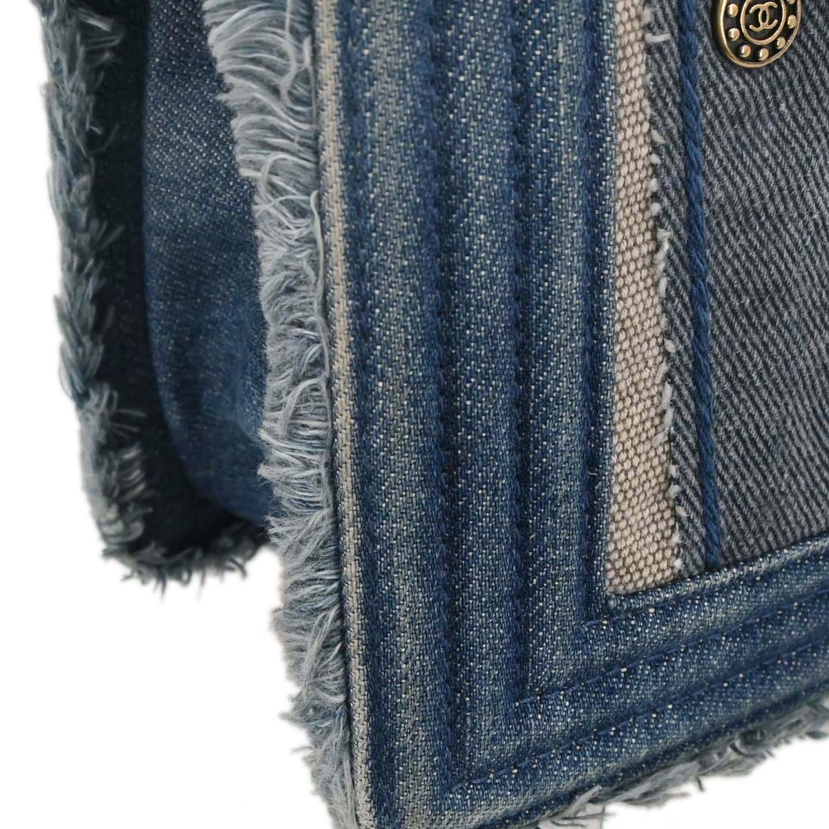 Boy Chanel Blue Denim Patchwork Medium Chain Shoulder Bag - Image 5