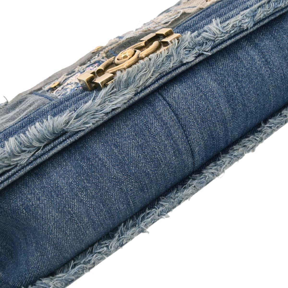 Boy Chanel Blue Denim Patchwork Medium Chain Shoulder Bag - Image 6