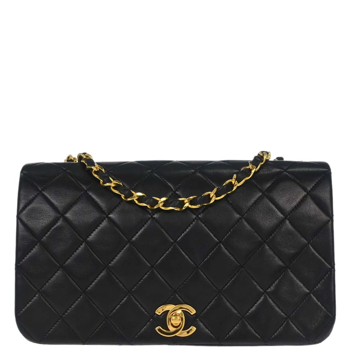 Chanel Black Lambskin Turnlock Small Full Flap Shoulder Bag