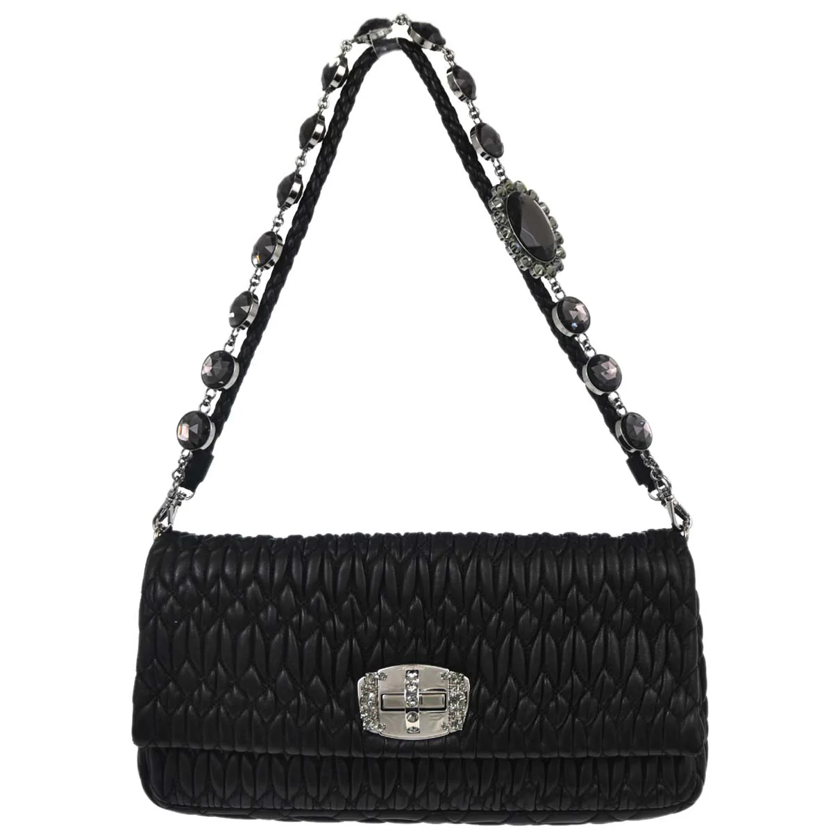 Miu Miu Black Lambskin Nappa Crystal Handbag