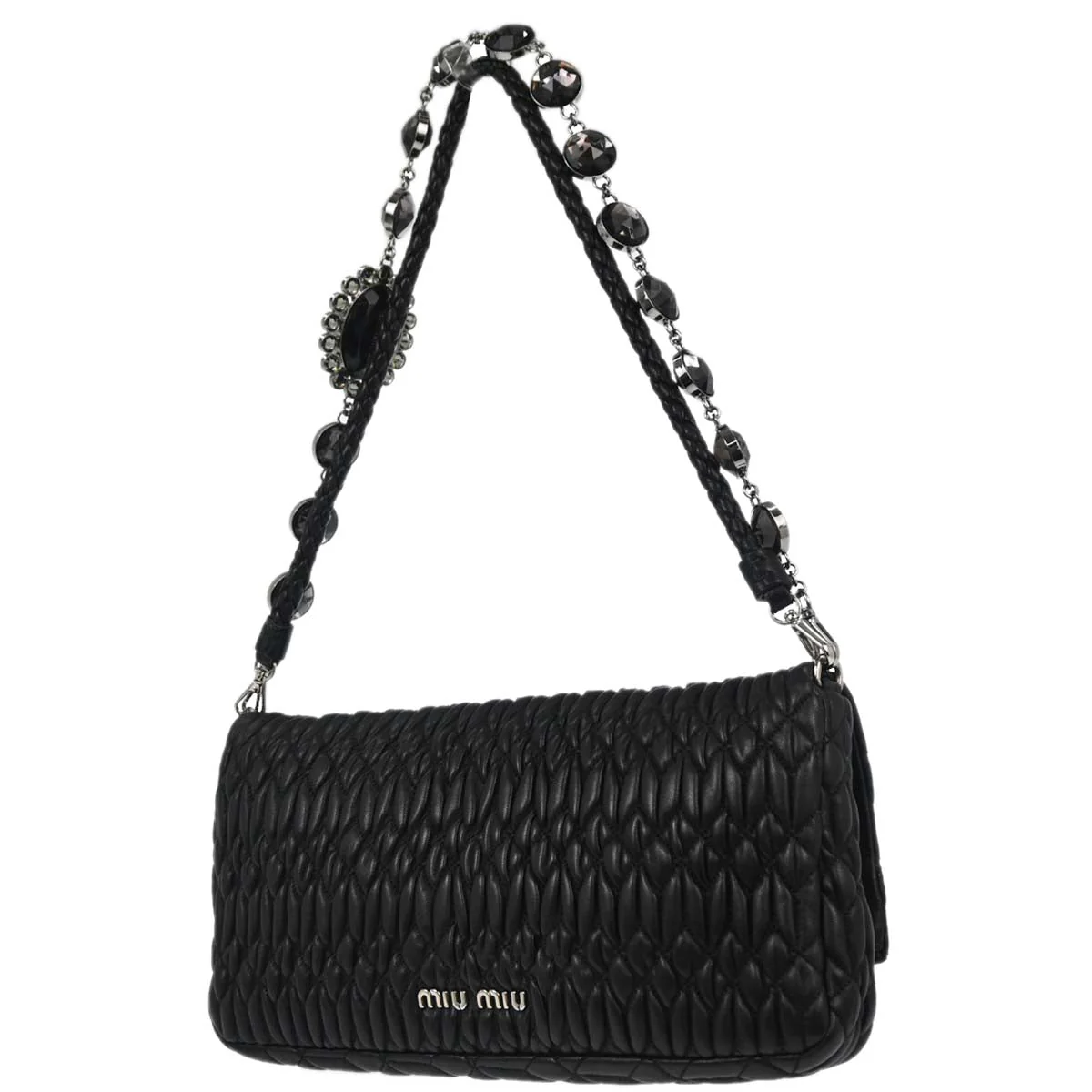 Miu Miu Black Lambskin Nappa Crystal Handbag - Image 2