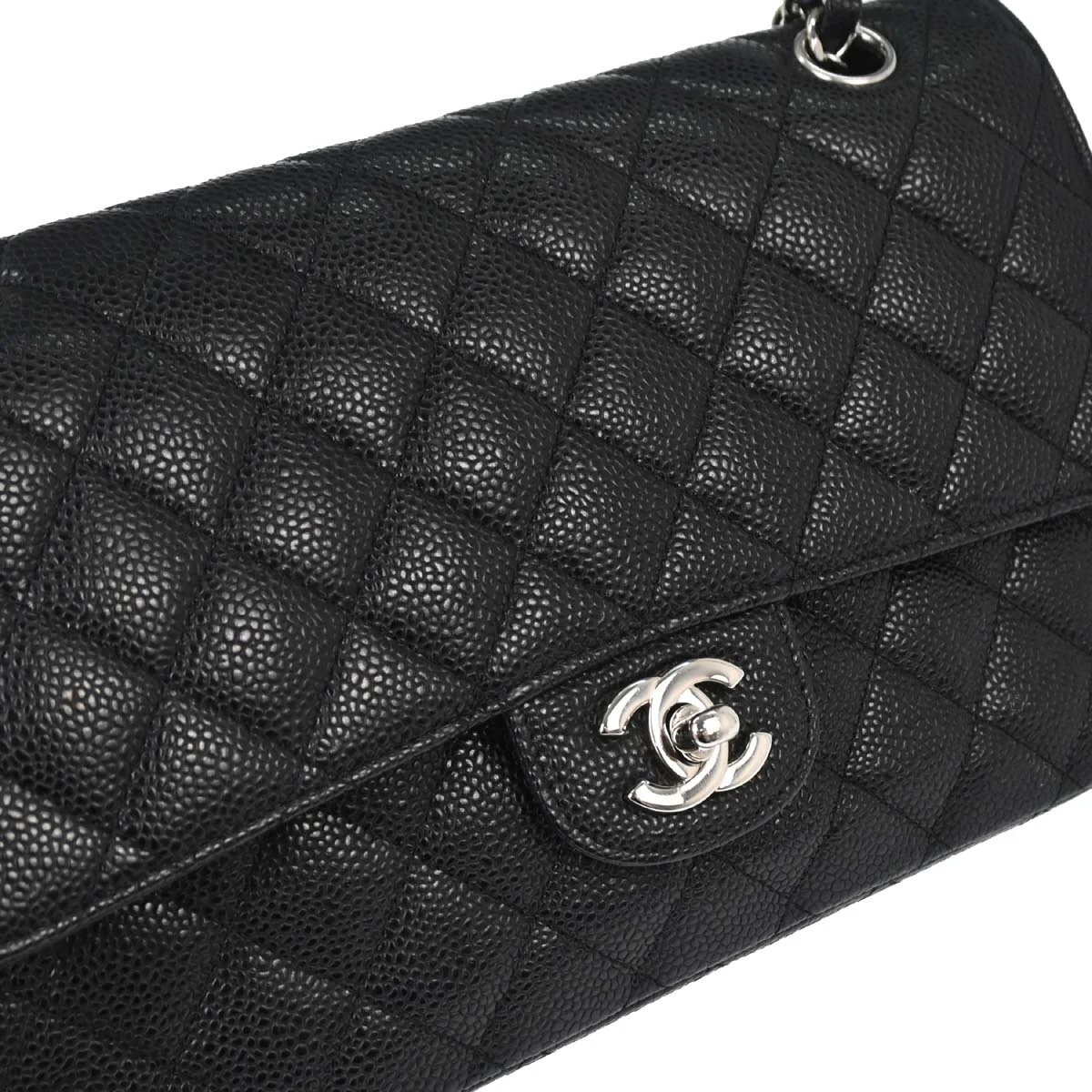 Chanel 2014 Black Caviar Skin Medium Classic Double Flap Shoulder Bag - Image 10