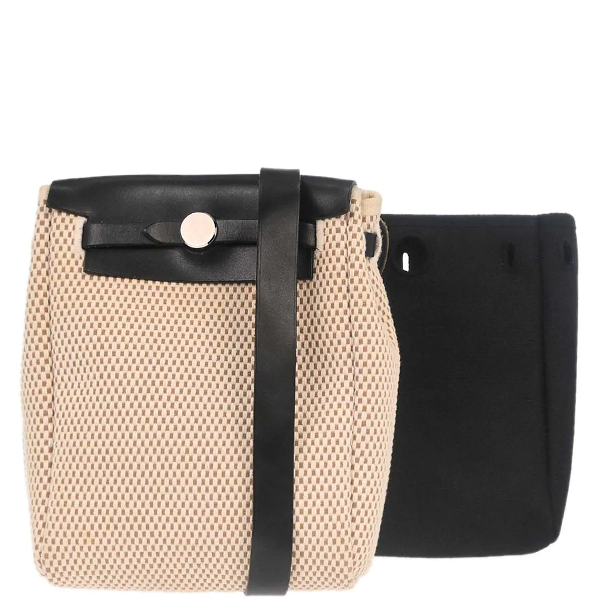 Hermes Black Natural Toile Officier GM Herbag TPM 2 in 1 Shoulder Bag