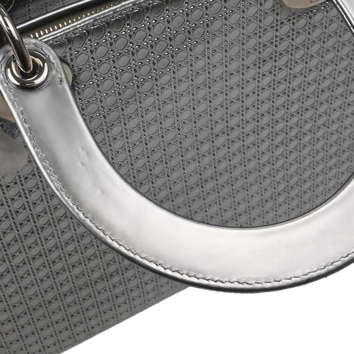 Christian Dior Silver Leather Medium Lady Dior Cannage 2way Shoulder Handbag - Image 14