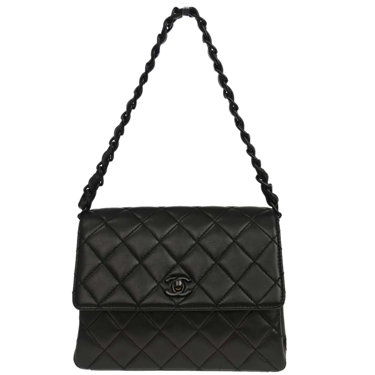 Chanel Black Lambskin Acrylic Chain Straight Flap Handbag