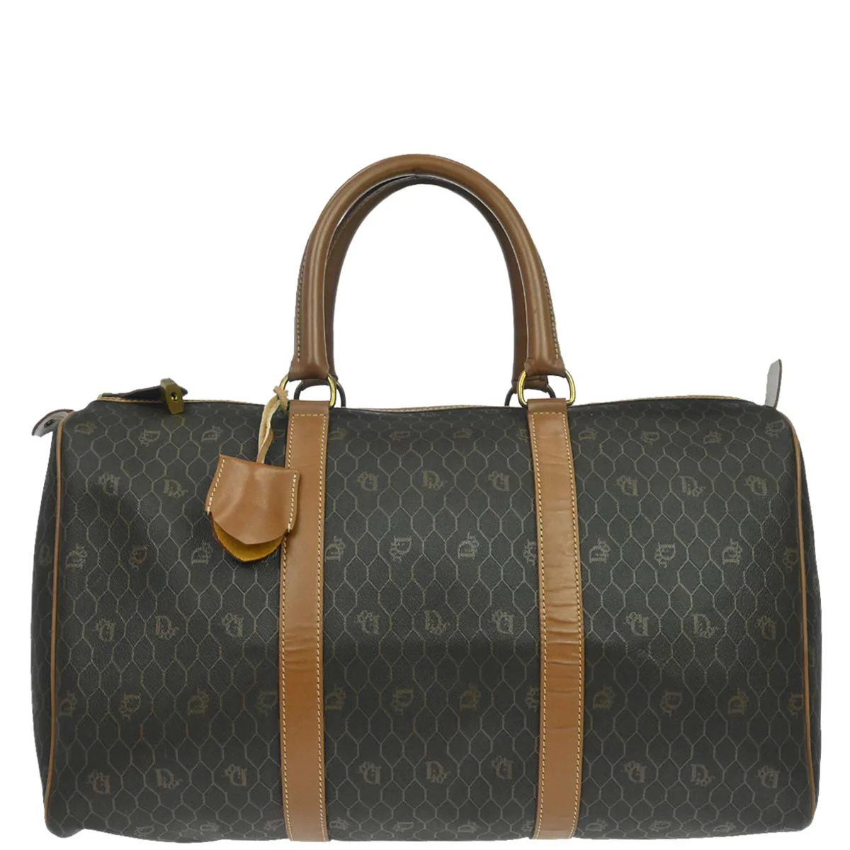 Christian Dior Black Brown Honeycomb Duffle Handbag