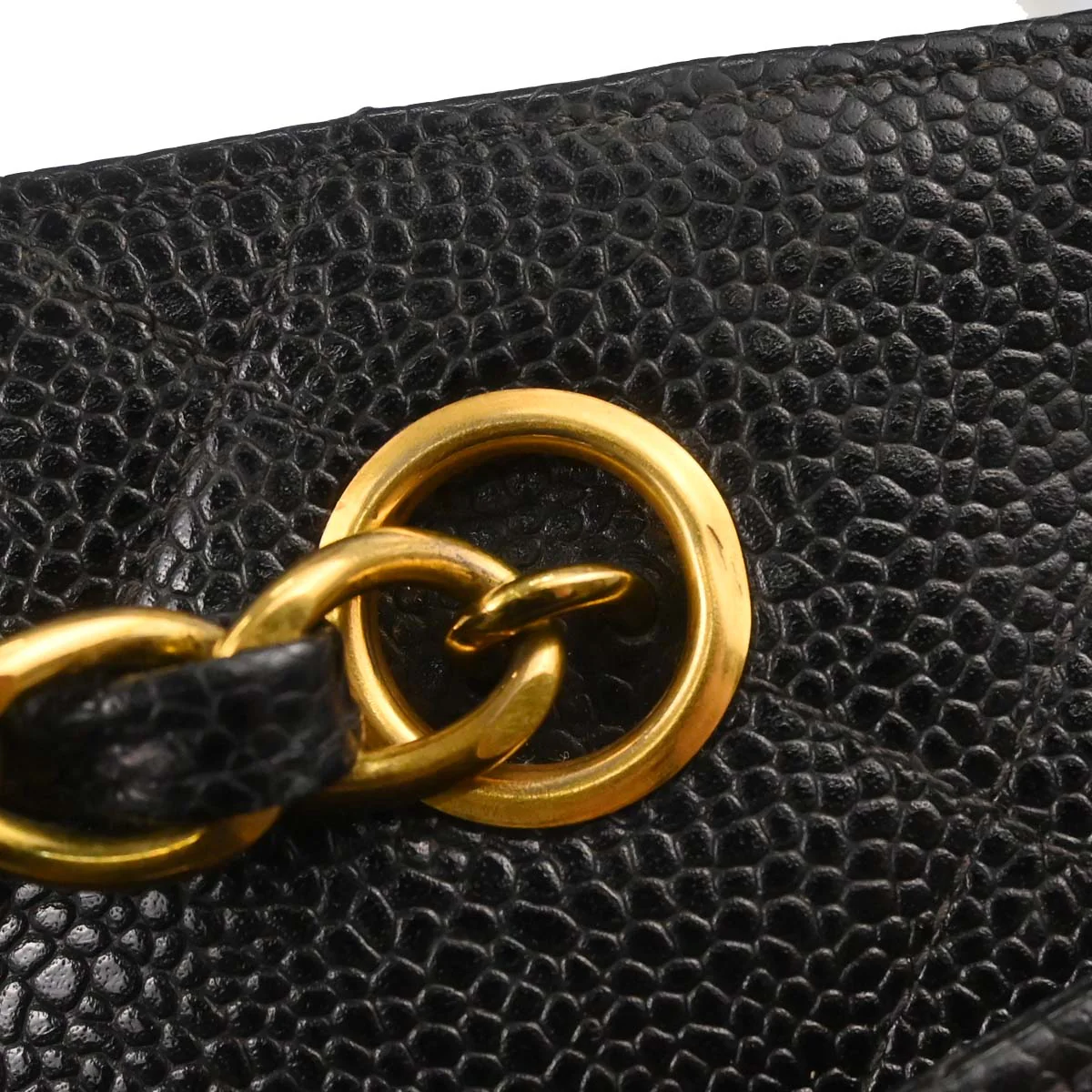 Chanel 1997-1999 Black Caviar Skin Chain Shoulder Tote Bag - Image 10