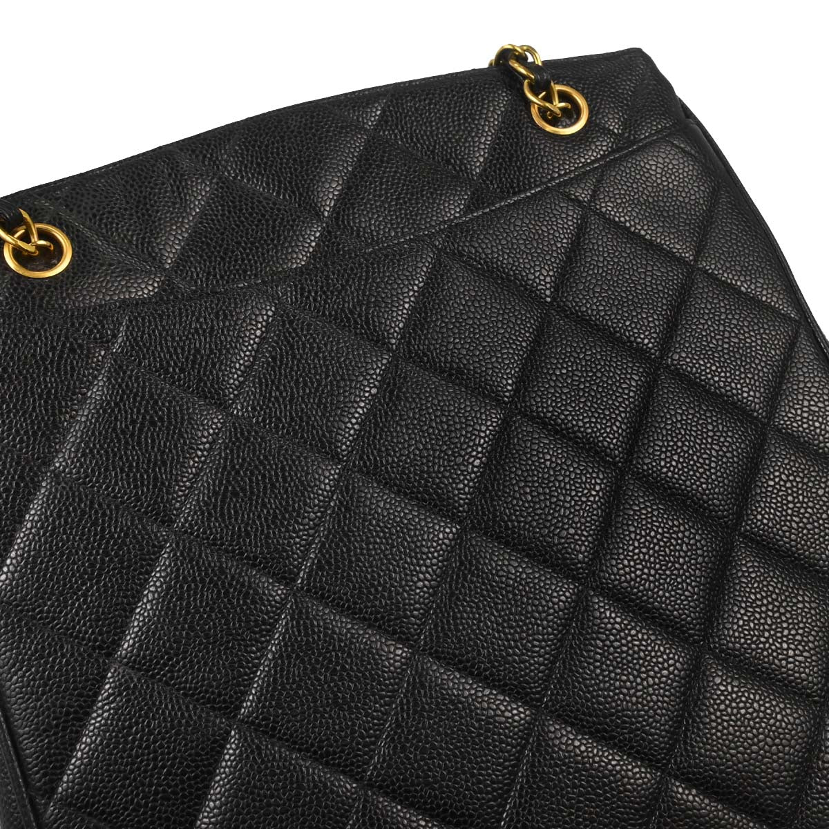 Chanel 1997-1999 Black Caviar Skin Chain Shoulder Tote Bag - Image 11
