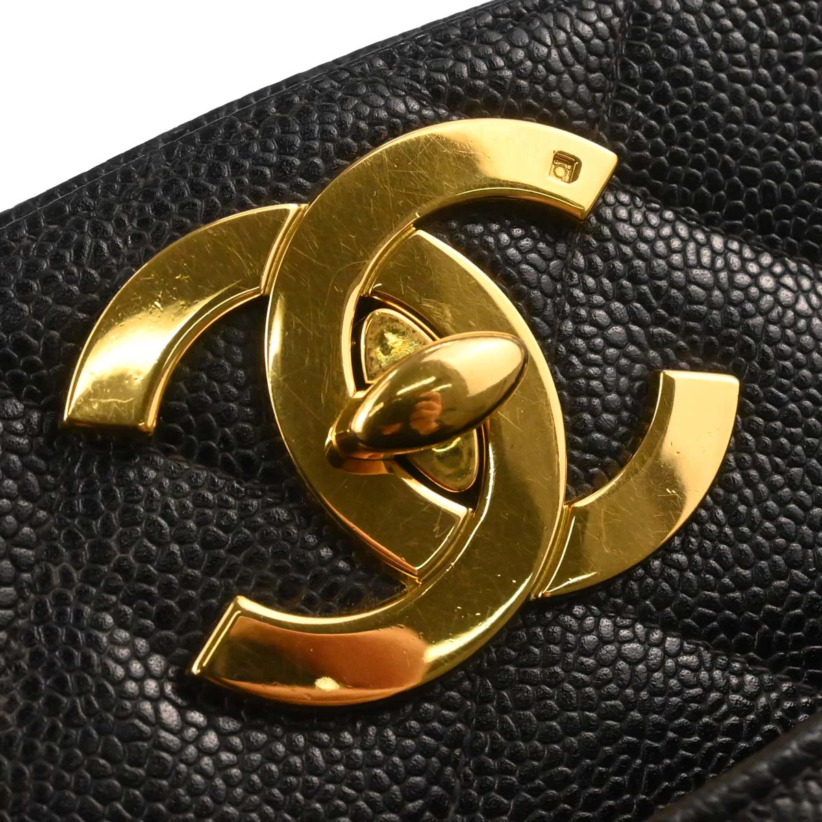 Chanel 1997-1999 Black Caviar Skin Chain Shoulder Tote Bag - Image 12