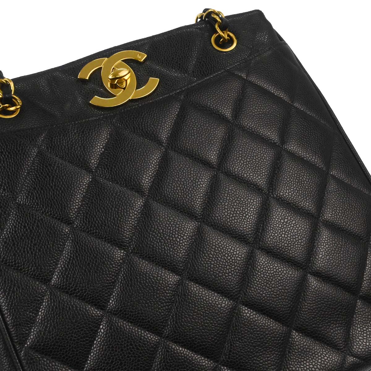 Chanel 1997-1999 Black Caviar Skin Chain Shoulder Tote Bag - Image 13