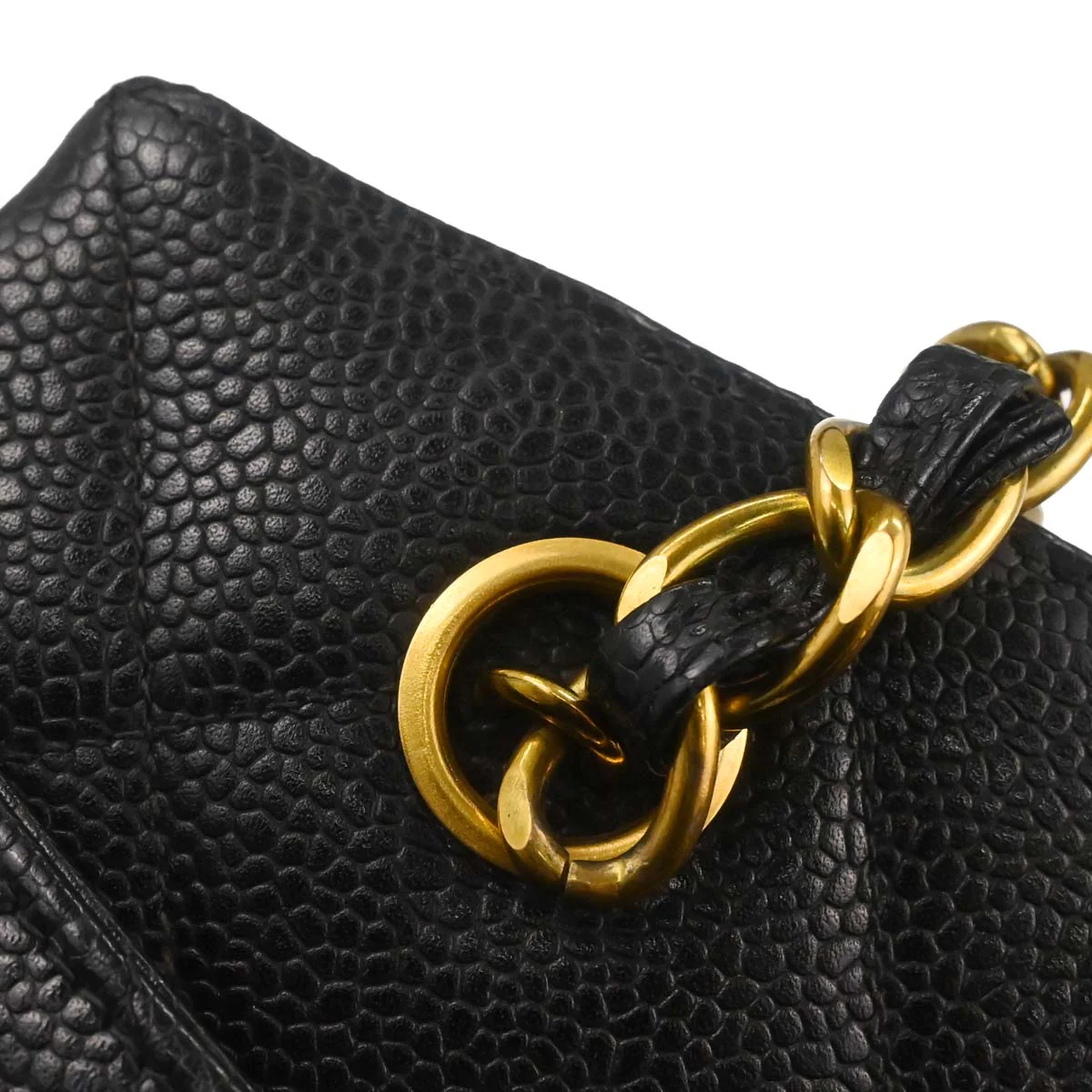 Chanel 1997-1999 Black Caviar Skin Chain Shoulder Tote Bag - Image 14
